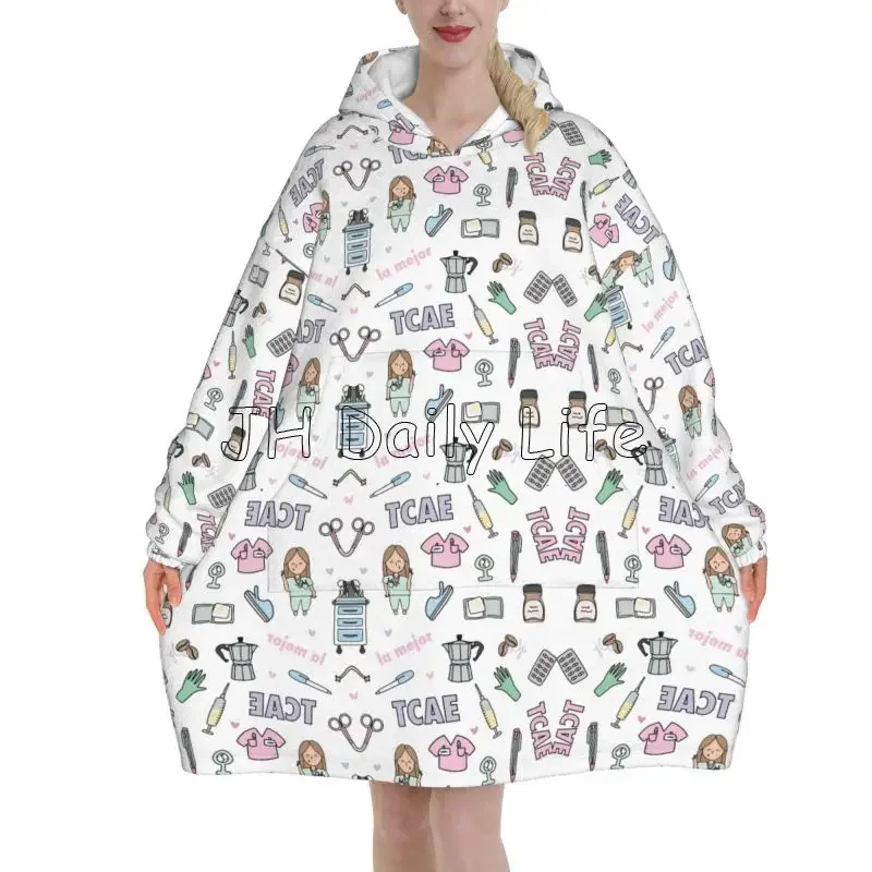 Enfermera En Apuros Doctor Nurse Wearable Blanket Hoodie Women Oversized Pullover Sweatshirt Warm Flannel Fleece Sherpa Blankets