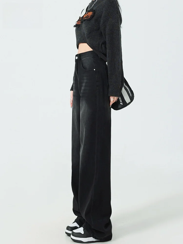 

High Waist Wide Leg Denim Jeans Women's Summer Thin Fleece Drapey Loose Straight Cut Hip Concealing Slimming Floor-Length Pants