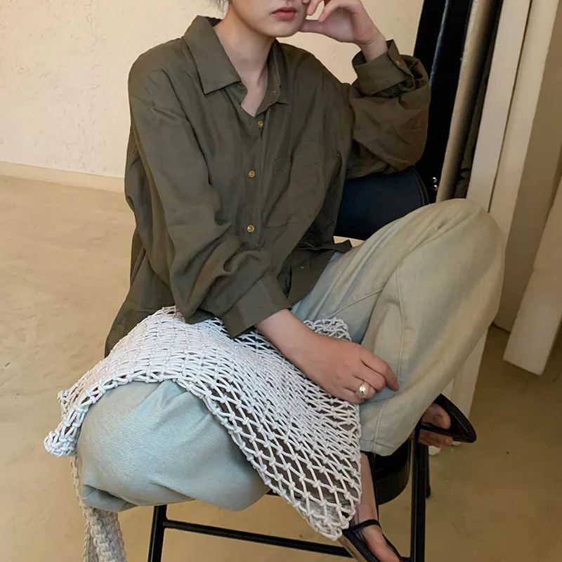 

Linen Thin Shirt Women's 2024 Early Autumn New Loose Korean Version Basic Top Blusas Femininas Elegantes