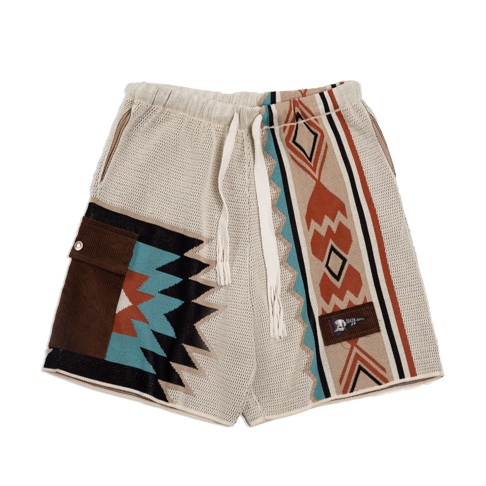 Unique Navajo knitted shorts with contrasting embroidery design shorts