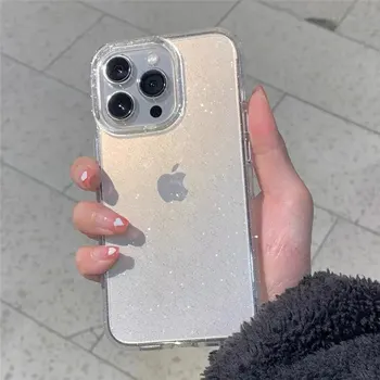 Lüks Bling Glitter temizle telefon kılıfı için iPhone 15 14 13 12 11 Pro Max artı 12 13 MiNi silikon şeffaf yumuşak tampon kapak