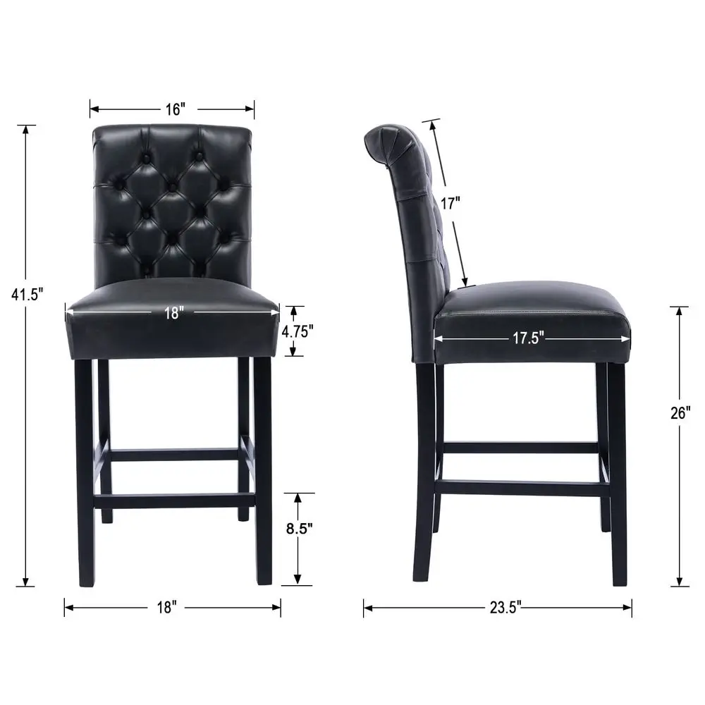 PU Leather Button Tufted Counter Stools Set of 4, Black