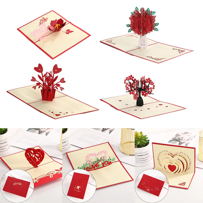 Stereo skopische Rosen 3d Pop-up-Liebe Gruß karte Umschlag Valentinstag Geburtstag Jubiläum Gruß karte Paare Postkarte