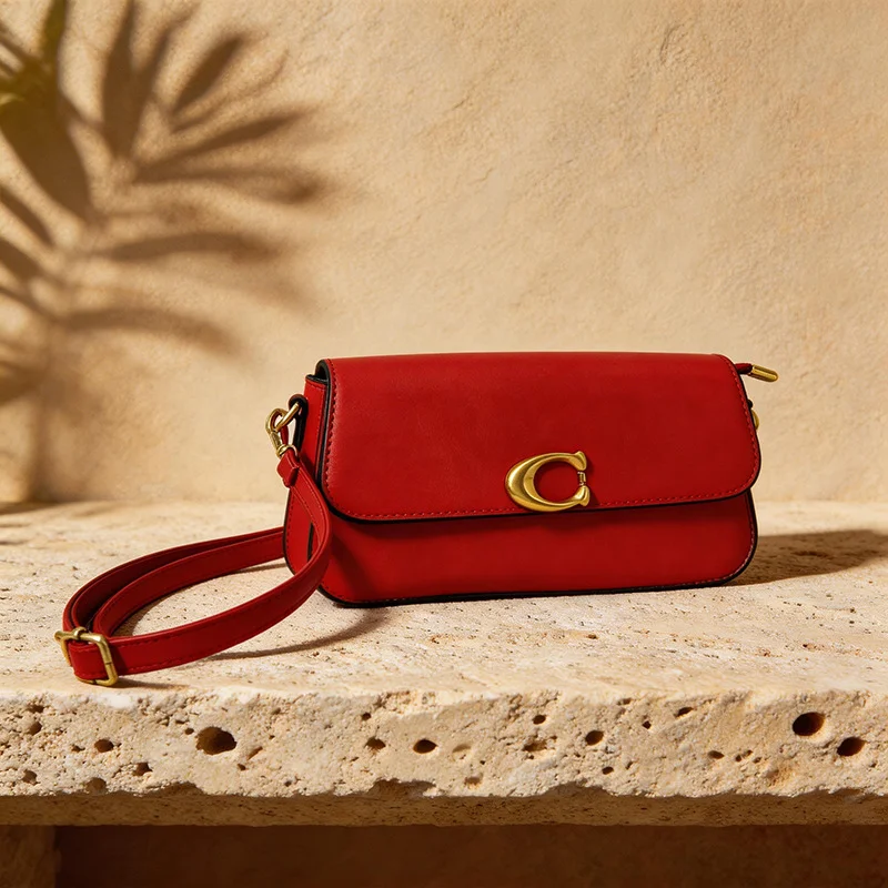 Women Luxury Flap Crossbody Bag 2026 New Designer RedShape Buckle Leather Purse Minimalist Gold Hardware Trendy Ladies Handba view 2