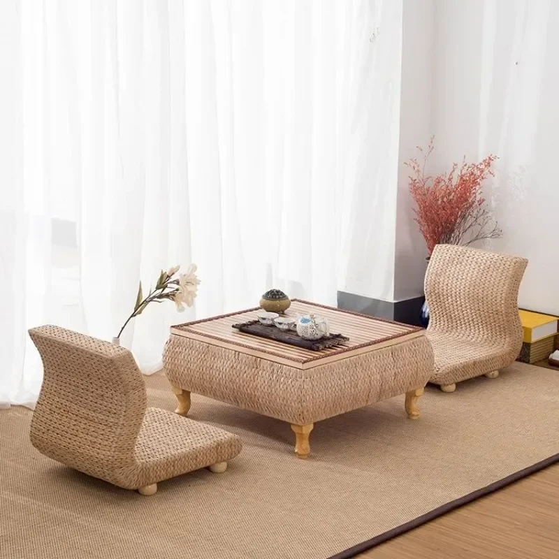 

Rattan Straw Bay Window Table Small Coffee Table Simple Japanese Tatami Storage Solid Wood Kang Handmade Low Tea Table