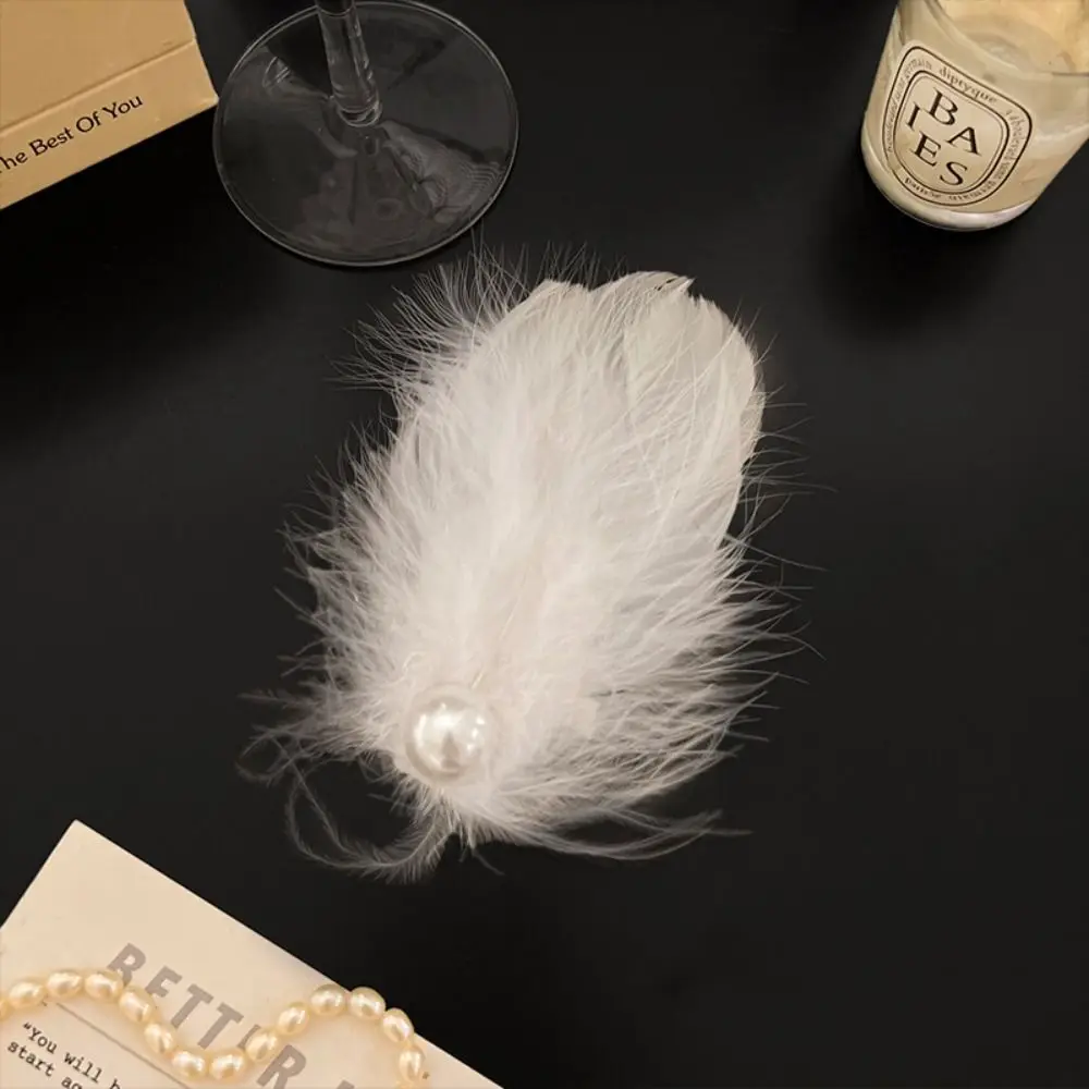

Sweet Pearl Feather Hair Clips Headwear Balletcore White Swan Hairpin Headdress Vintage Ballet Pearl Barrettes Hipster