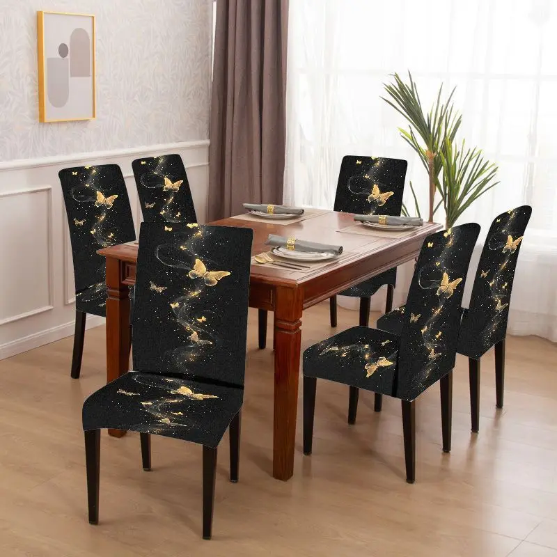 

Чехол для стула Parsons с 2D-принтом, золотистым узором в виде бабочек, съемный и моющийся, для ресторанов.