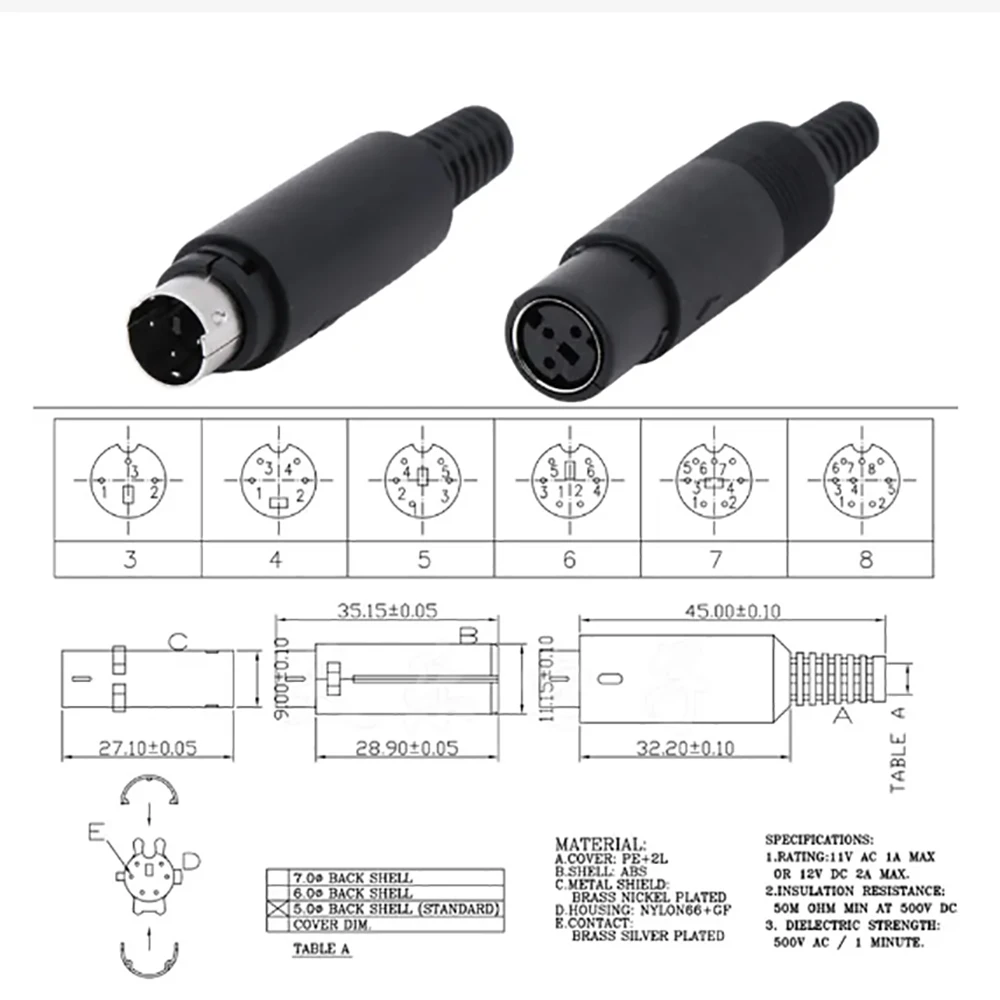 2PCS Mini DIN Plug 3/4/5/6/7/8 PIN Chassis Cable Mount Male Female Socket 3-8Pin Welding Wire S Terminal Mini PS2 Male Connector