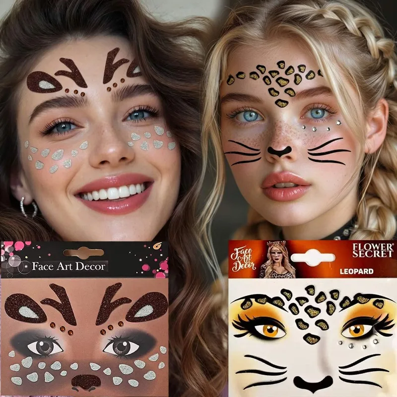 

Reindeer Antler Leopard Print Rhinestone Face Stickers for Children Stage Performance Non Toxic Skin Friendly Lightweight Daily