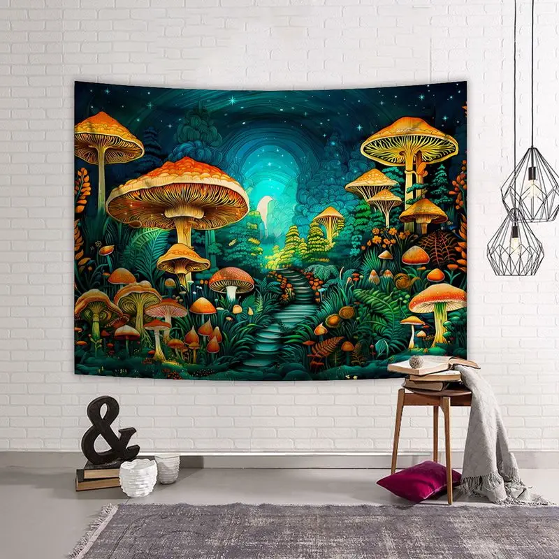 VIKAMA Red Curtain Snow Scene Christmas Tapestry, Elegant Wall Hanging Background Cloth for Dramatic Living Room Decor