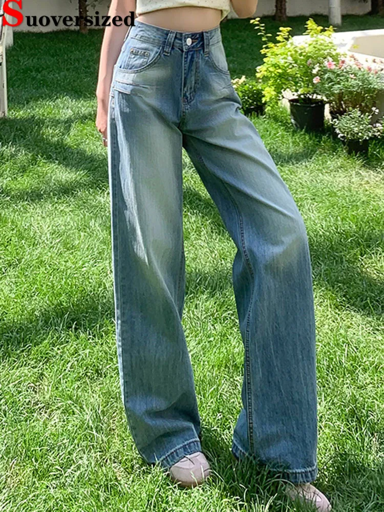 

Винтажные мешковатые новые прямые джинсы, корейская мода, высокая талия, широкие брюки Vaqueros, женская повседневная уличная одежда, шикарные свободные ковбойские брюки