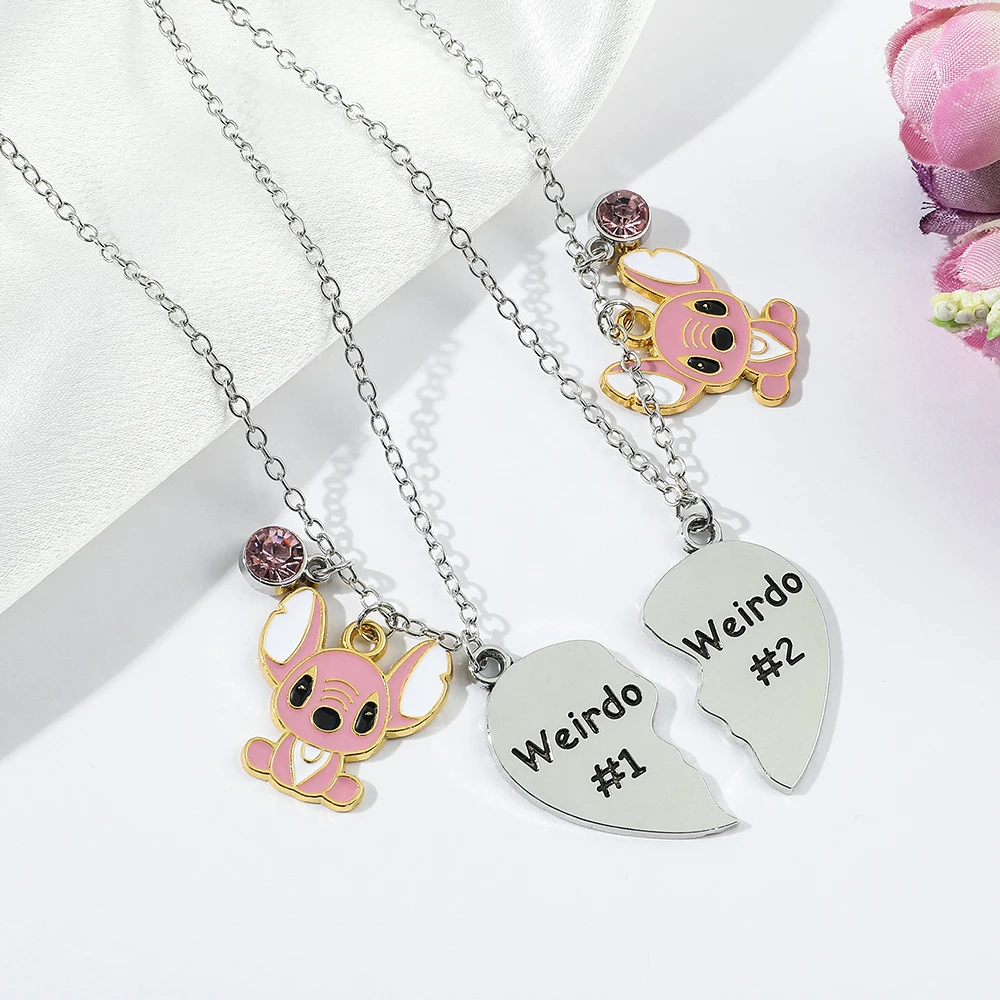 Collar de Lilo y Stitch de Anime, cadena de cuello con colgante de Ángel Weirdo, atracción magnética de corazón, accesorios de joyería de moda, regalo