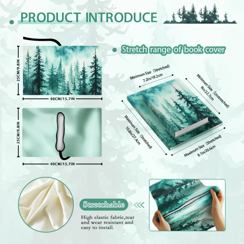 Forest Book Cover Stretchable Jumbo Fabric Washable Reusable Book Protector for Hardcover Textbooks Paperback up to 15.7x19inch