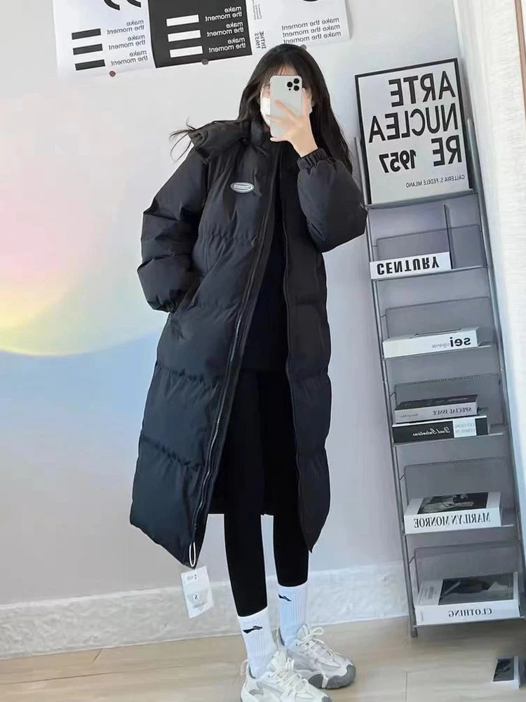 Manteau d'hiver en duvet de coton pour femme, Long au-dessus du genou, coupe ample, coréen, en Fiber de Polyester, gilet intérieur, fermeture à glissière