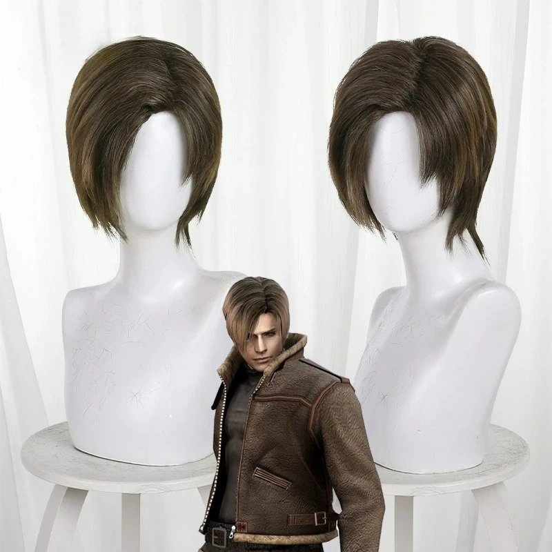 

Game Leon Kennedy Re9 Evil Cosplay Wig Dark Brown Short Straight Hair Halloween Costume Role Play Party Wigs