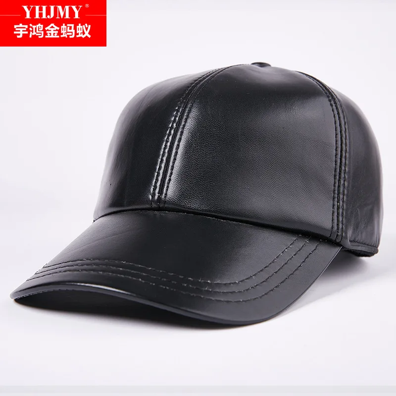 Leather hats men and women middle-aged and elderly sheepskin baseball caps warm duck tongue sheepskin spring autumn and winter