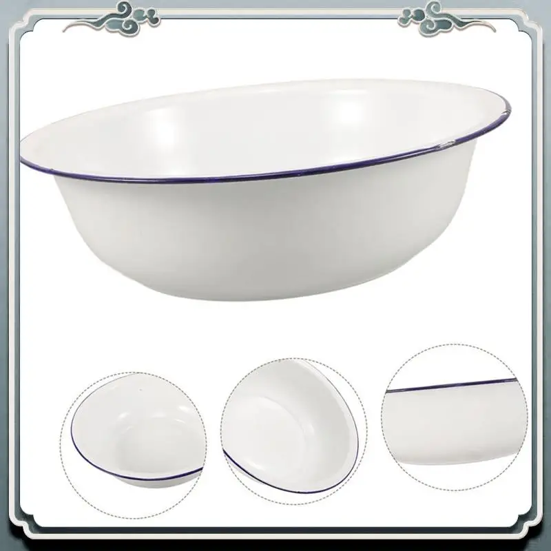 

Durable Enamel Wash Basin, Vintage Style, Ideal For Foot Bath, Face Wash, Kitchen Use, Salads And Soups