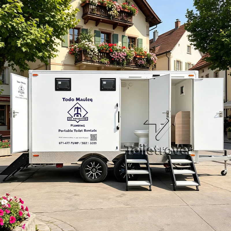 4 Stalls Luxury Restroom Trailer Outdoor Mobile Public Toilet Portable Bathroom Trailer for Wedding and Events