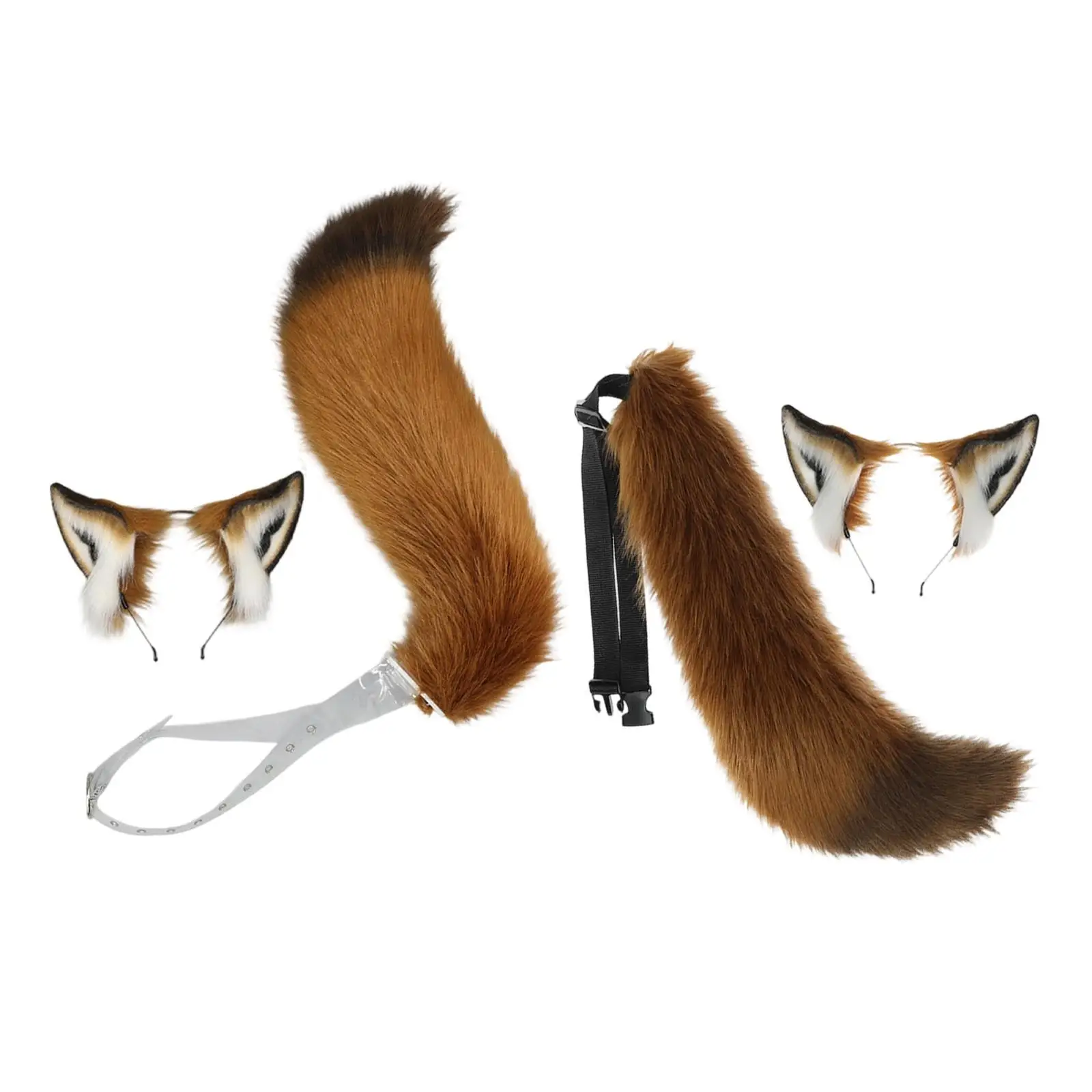 Ears Headband and Tail Set Adjustable Belt for Kids Adults Long Tail
