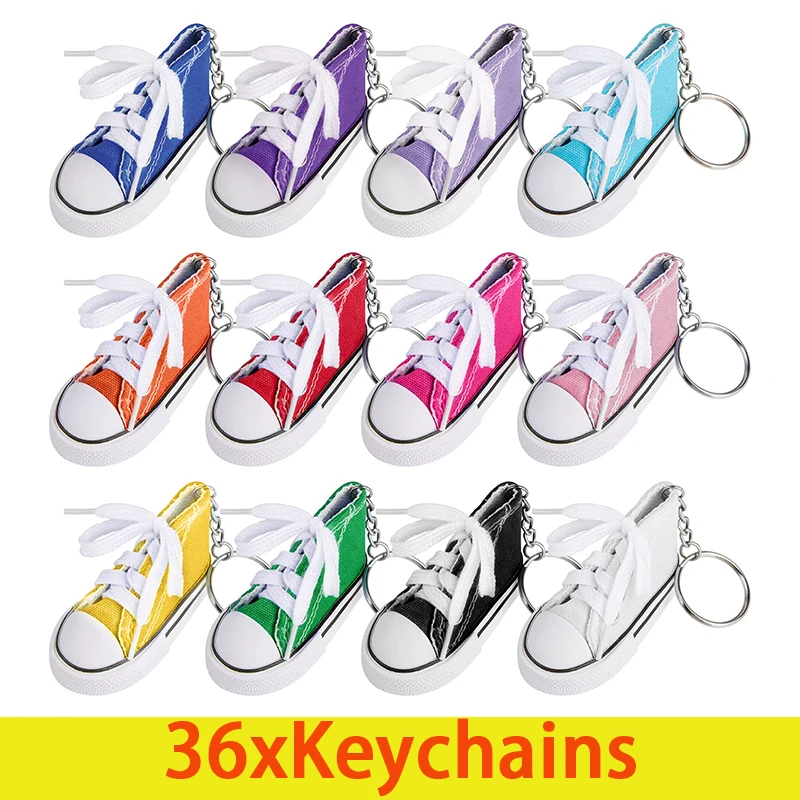 

36Pcs Cute Mini Canvas Keychain Tennis Shoes Keychain Sports Keychain