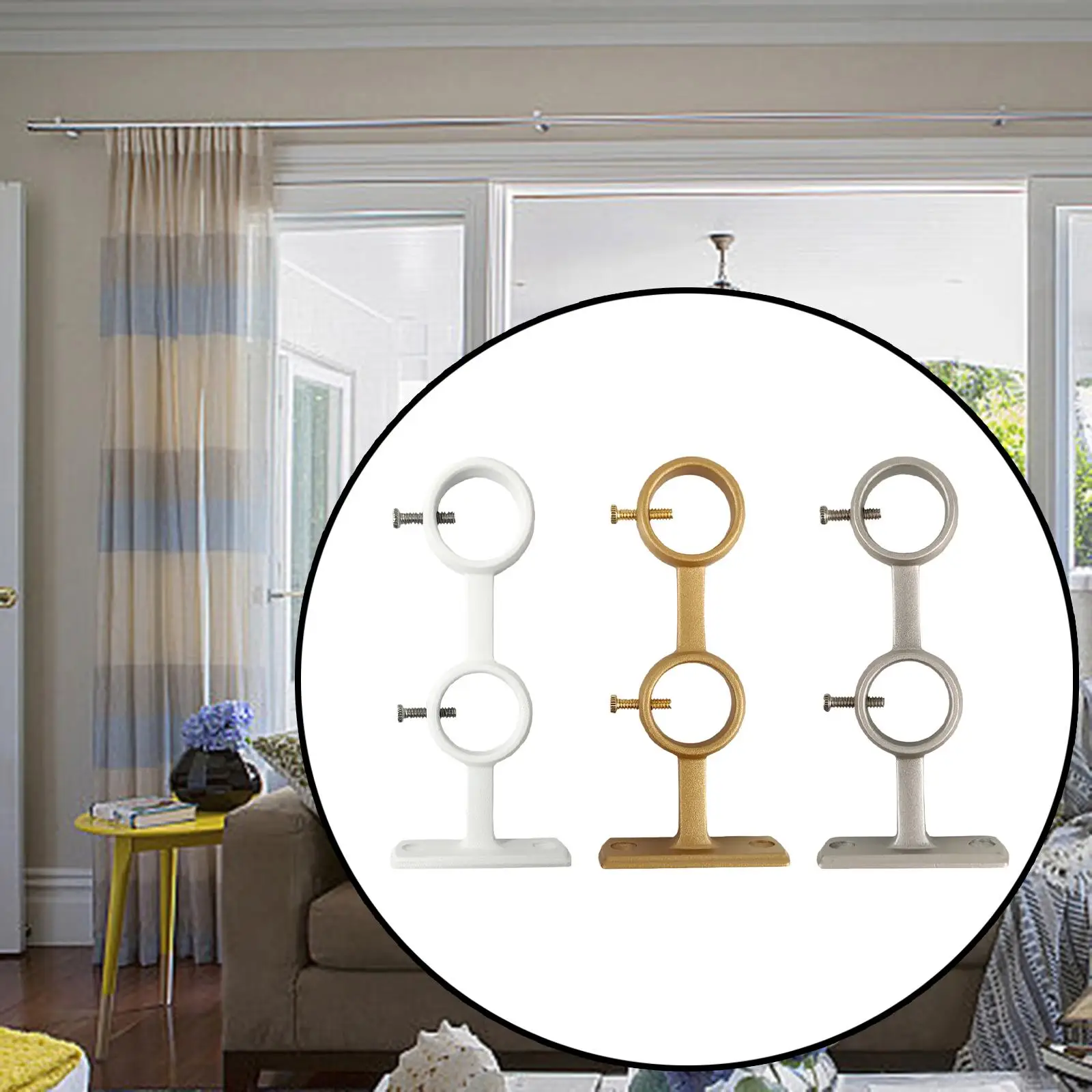 Double Curtain Rod Bracket Wall Mounted Towel Racks Support Wall Holder Window Drape Rod Holder for Hotel Bathroom Home Bedroom