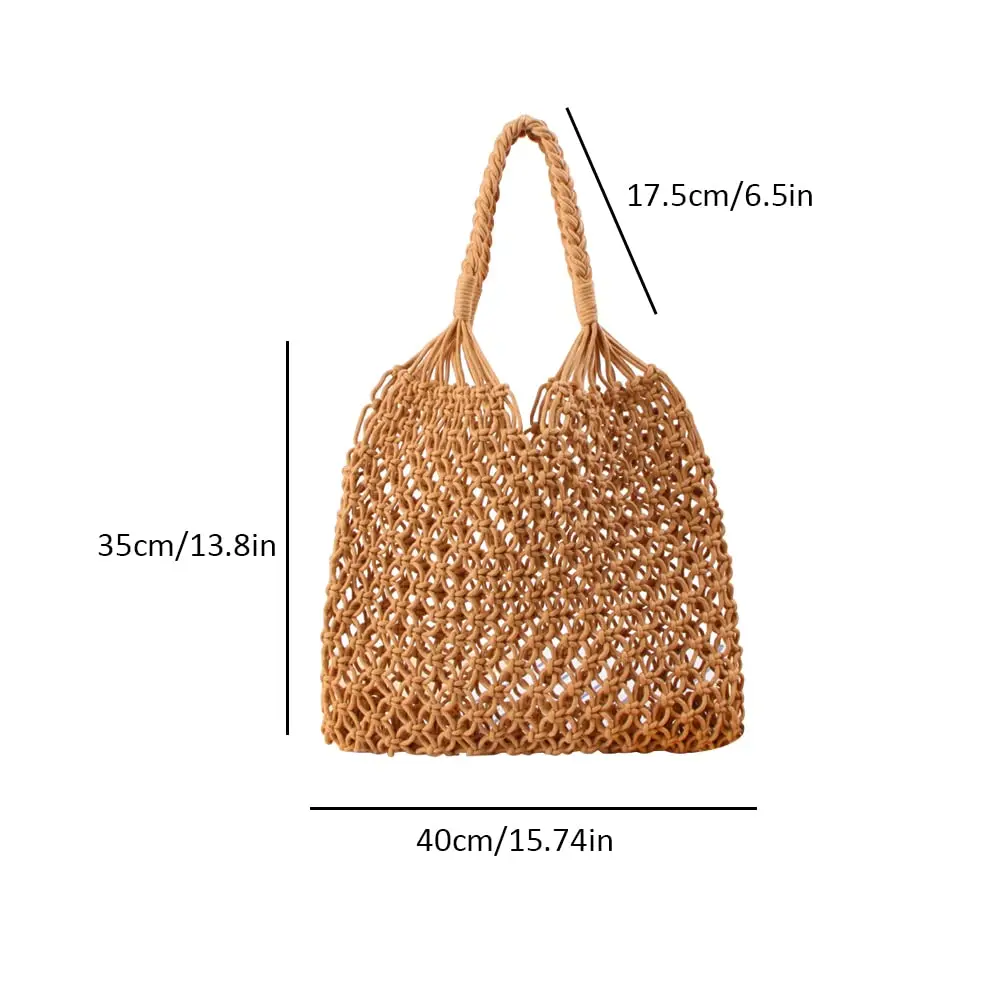 Women Travel Beach Fishing Net Handbag, Cotton Rope Woven Macrame Bag Crochet Knit Shoulder Bag Hobo Purse