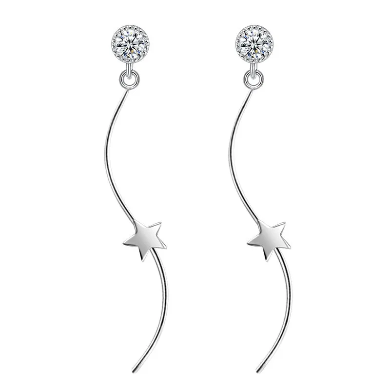 Glittering Starlight: Silver Color Cubic Zirconia Star Ball Dangle Earrings for Women A Sparkling Journey Through the Night Sky