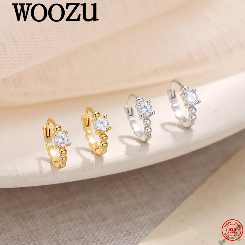 

WOOZU 925 Sterling Silver Bead Zircon Hoop Earrings for Women Party Simple Elegant Tender Geometric Fashion Jewelry Accessories