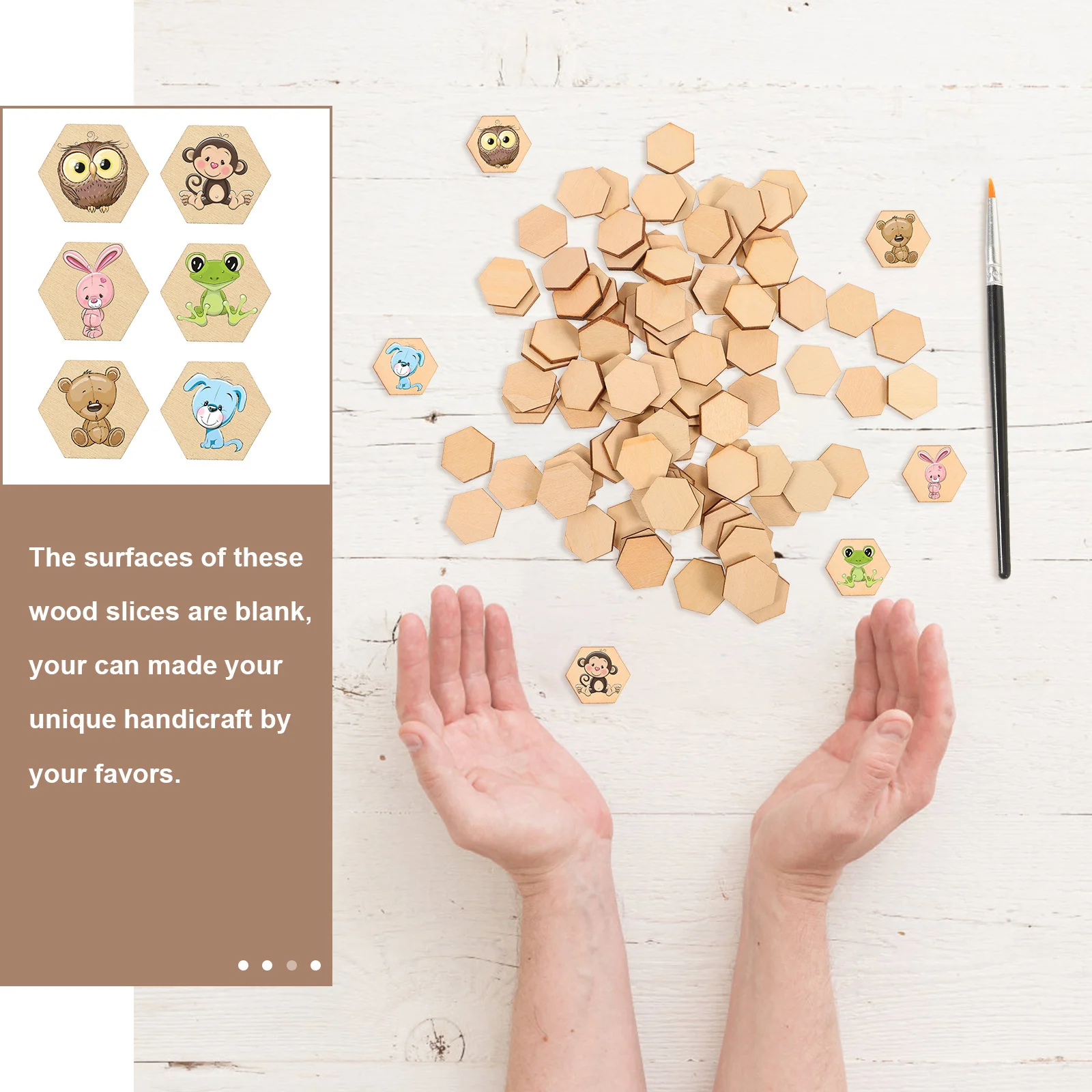 

100pc 20Mm Premium Beech Wooden Hexagonal Ornaments Smooth Wood Shapes Diy Crafts Decorations For Wedding Christmas Party