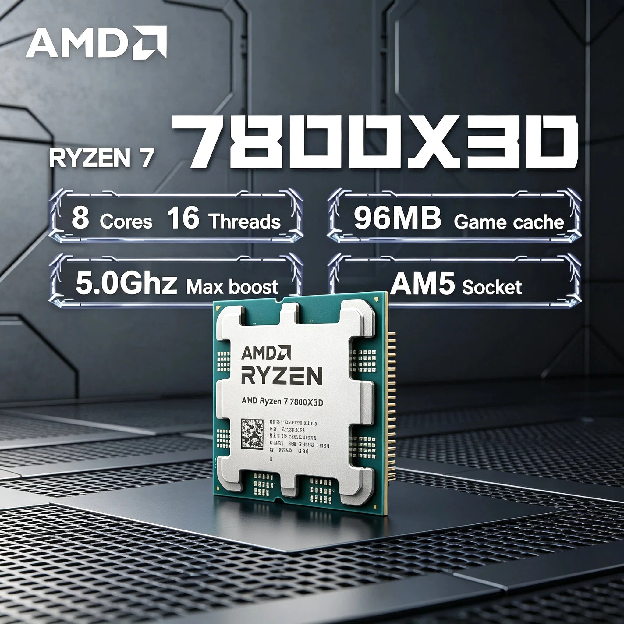 라이젠 7 7800X3D 8코어 16스레드 5.0GHz 5nm AM5 L3 96MB 120W DDR5 데스크탑 프로세서 R7 7800X3D CPU 트레이 팬 미포함 정품