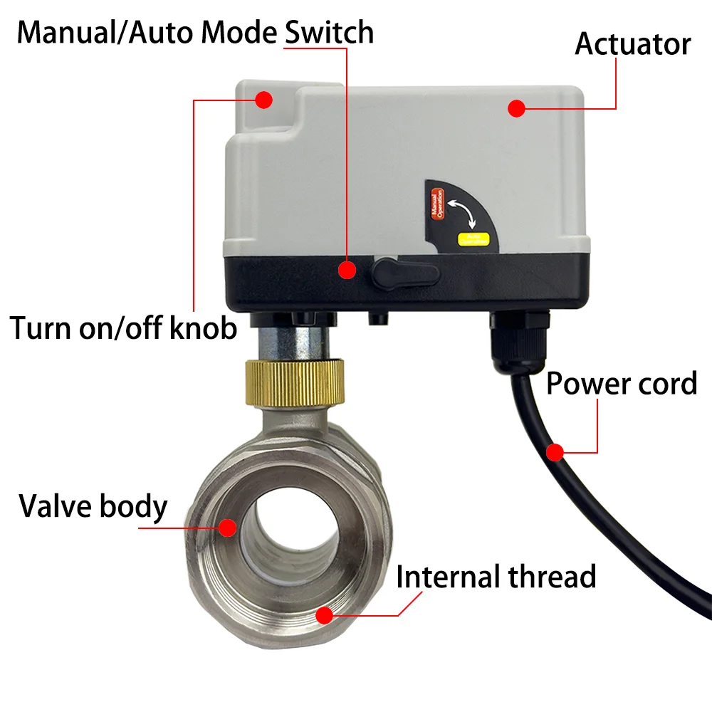 With Manual Electric Ball Valve Actuator AC220V Three Wire Two Control DC12-24V Stainless Steel Internal Thread 2-Way DN15~DN50