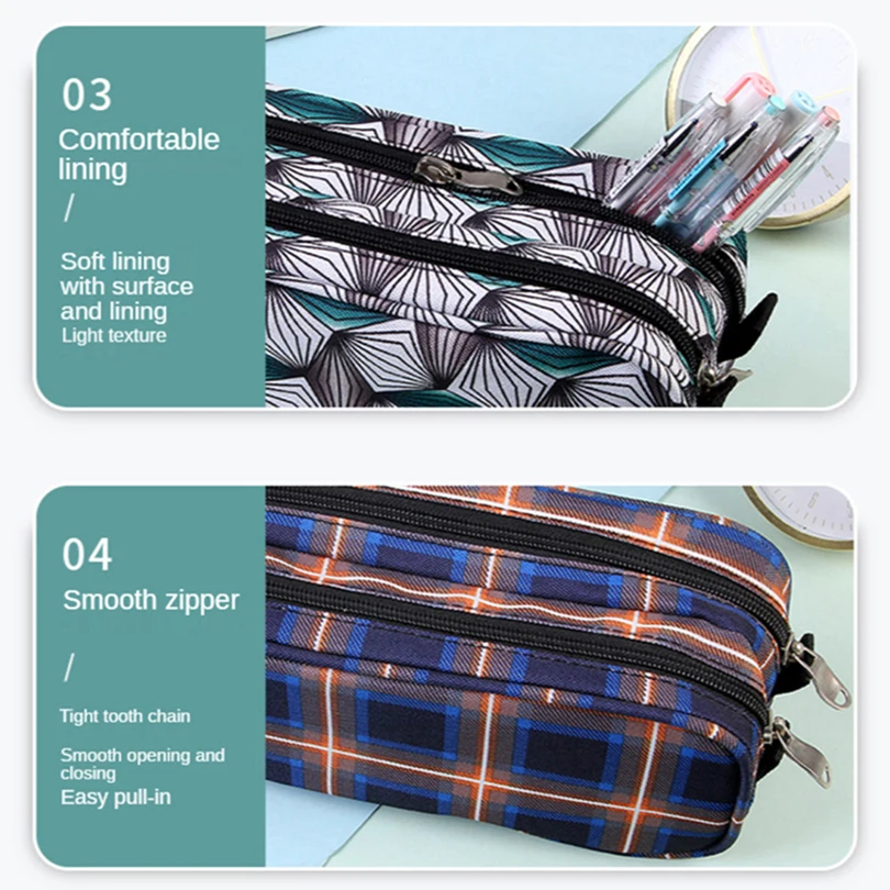 Imagem -05 - Grande Capacidade Lápis Case Papelaria Coreano Pen Trouser Pouch Double Zipper Pencilcase Material Escolar