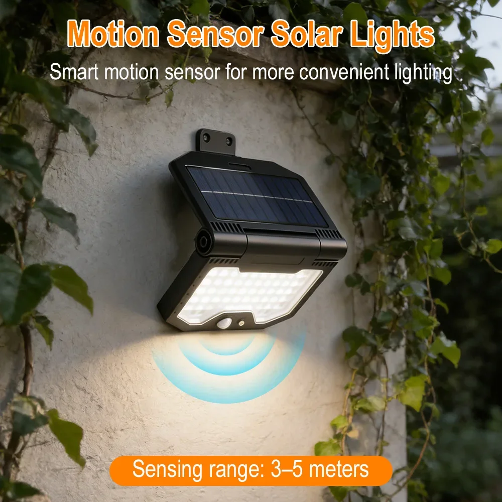 BORUiT Solar Lights Outdoor 74 LED Solar Wall Lamp Wireless Motion Sensor Flood Light 3 Modes Street Light for Garden Patio Yard