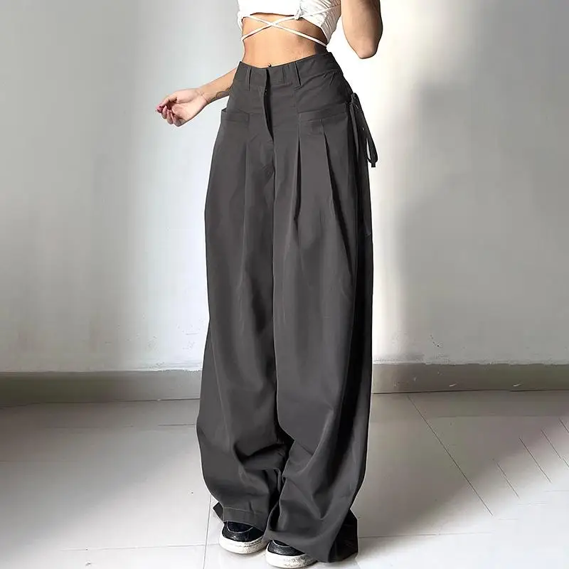 

Conced Bule Strap Hanging High Waisted Suit Pants Low Waist Long Trousers for Women Winter Faion Ladies Pants