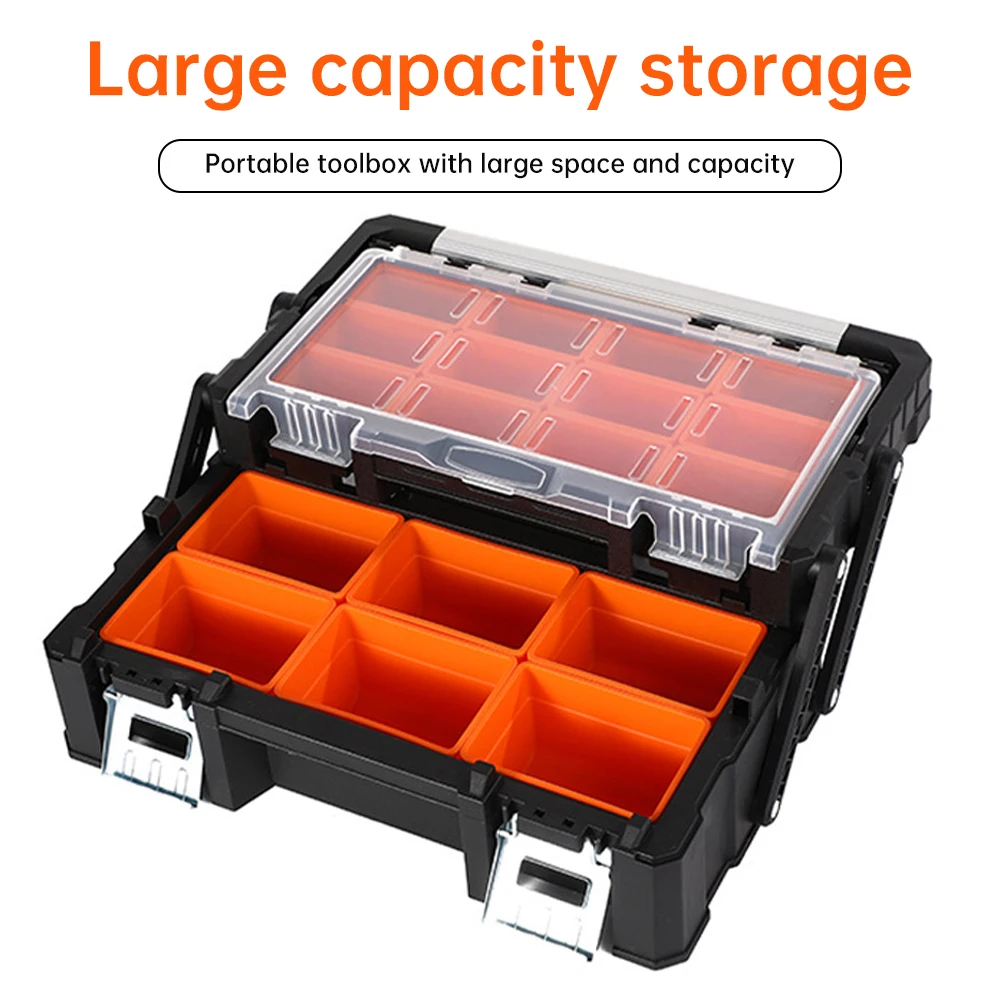 Hardware Tool Box Aluminum Alloy Handle Screws Bolts Nails Storage Box Portable Plastic Folding Tool Organizer for Electrician