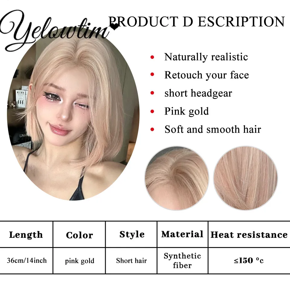 Blonde Pink Ombre Synthetic Wigs Short Straight Bob Wigs for Women Middle Part Lolita Cosplay Natural Hair Heat Resistant Fiber