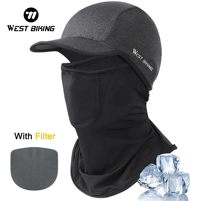 WEST BIKING Summer Cycling Mask With Filter Ice Silk Breathable Men Women Anti UV Running Fishing Balaclava Cap Bicycle Headwear