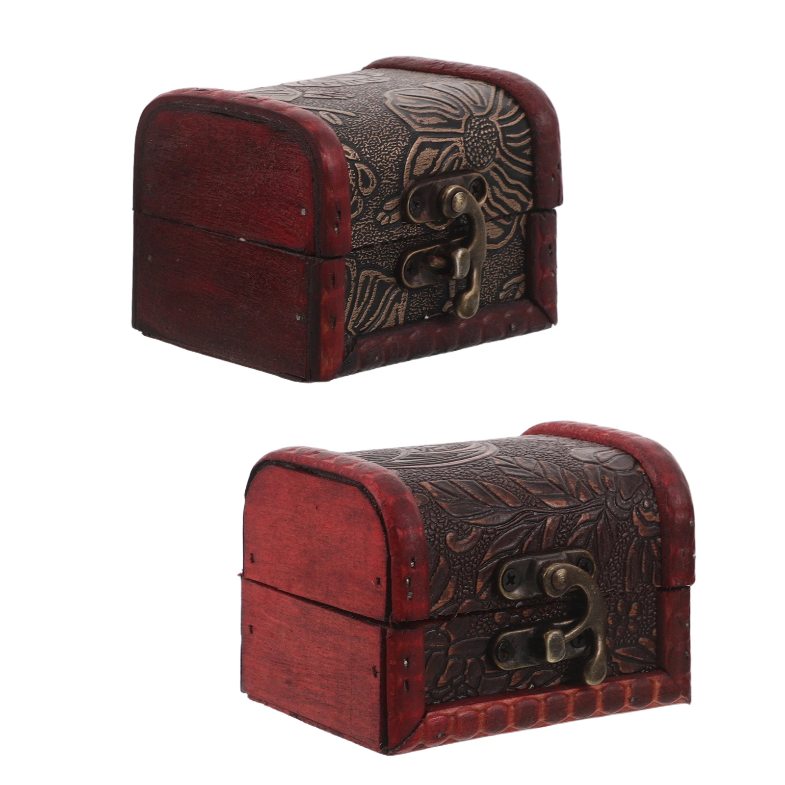 

2pcs Mini Wooden Treasure Chest Retro Vintage Jewelry Box Storage Organizer For Keepsakes Trinkets Portable Small Wood Earring