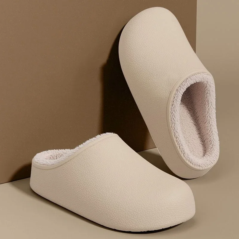 Winter Warm Slippers Waterproof EVA Fleece Lined Platform Clogs Anti Slip Soft Cushion Silent House Shoes Size 36-44