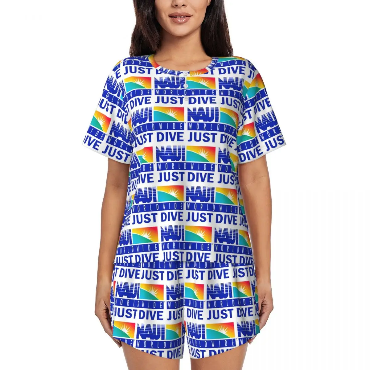 

NAUI The Difinition Of Diving Ночная рубашка с круглым вырезом и короткими рукавами для сна, женская мягкая пижама, комплект с короткими штанами