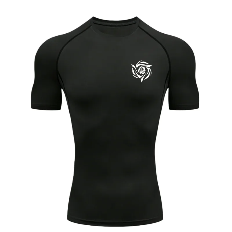 

2026 Rose Pattern 2026 Men's Sports T-shirt Training Fitness Compression Workout T-Shirt Rashgard Tops Quick Dry Short For Men