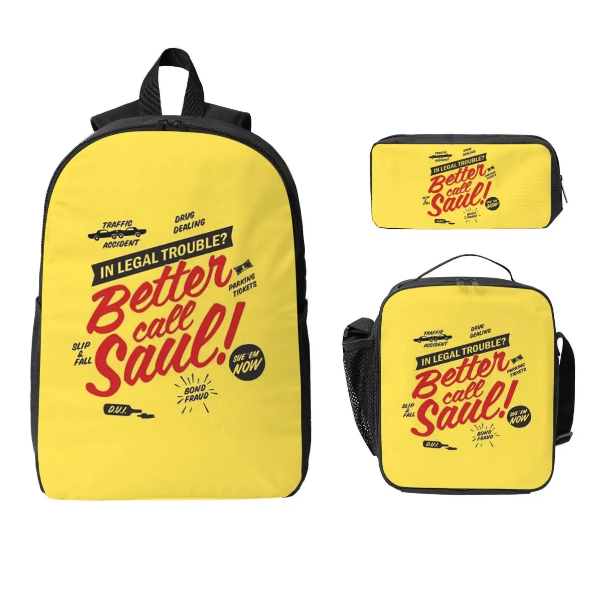 

Better Call Saul Saul Goodman Backpack Student BookBag School Bag Computer Shoulder Bags 3ps Insulated Lunch Bag Pencil Case