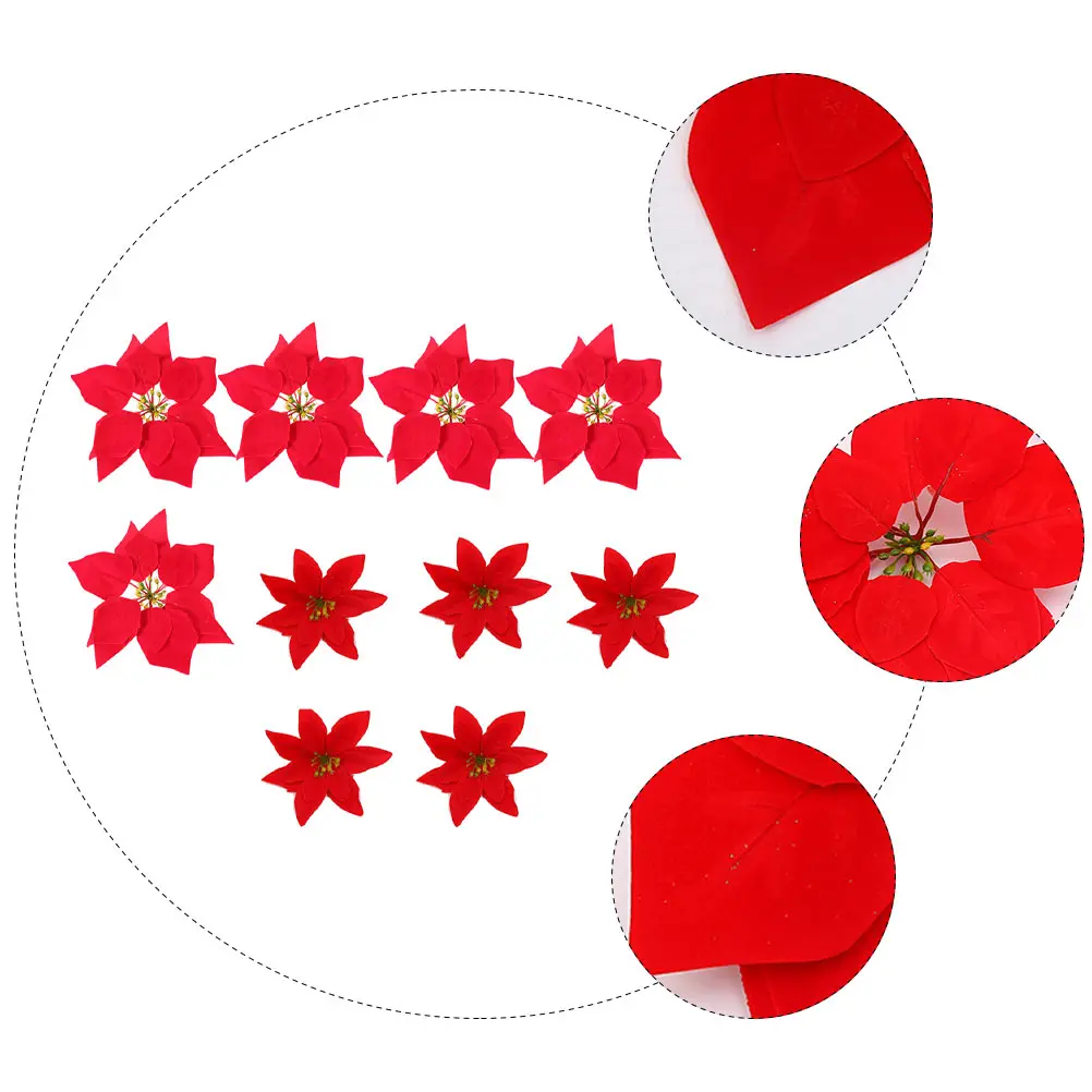 

10Pcs Christmas Flannel Flowers Artificial Decorations Simulation Flowers Xmas Tree Wreath Layout Supplies Decor Flower