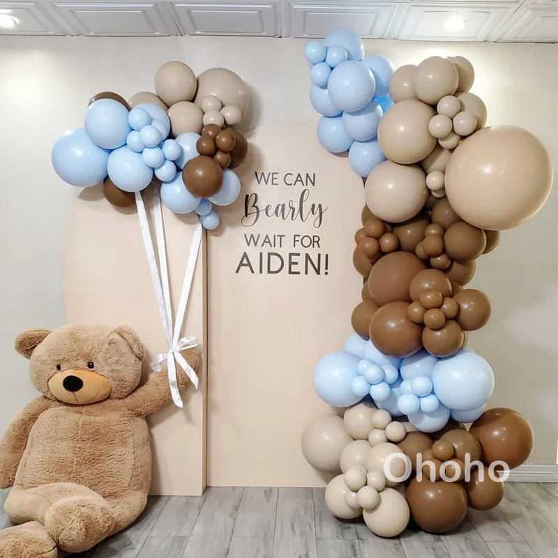 Blue Brown Balloon Garland Arch Kit Boy Birthday Balloons Coffee Beige Baptism Baby Shower Baptism Christening Party