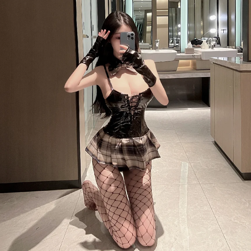 مثير PVC البولكا نقطة منقوشة فستان قصير الملابس الداخلية الملابس الداخلية تنورة قصيرة لعبة الكبار ملابس ممتعة للنساء