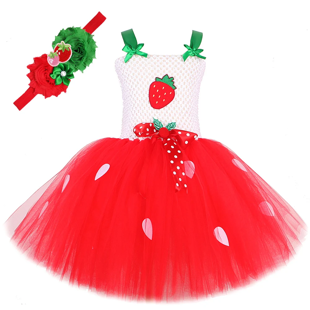 Cute Strawberry Tutu Dress for Baby Girls Christmas Halloween Costumes for Kids Birthday Party Outfit Child Cake Smash Clothes