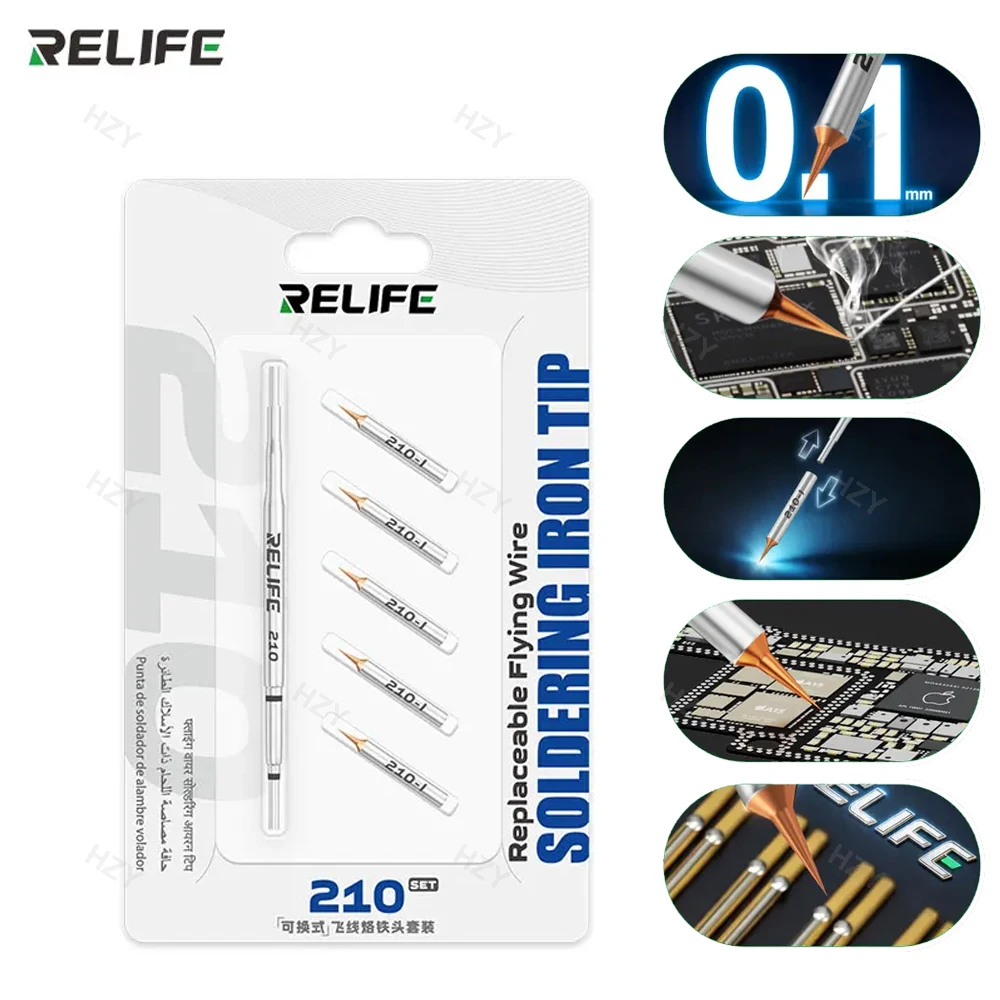 

RELIFE Replaceable 210 Jumper Wire Soldering Tip 0.1mm Super Fine 210 Iron Tips for Motherboard CPU Flex Cable Jumper Repair