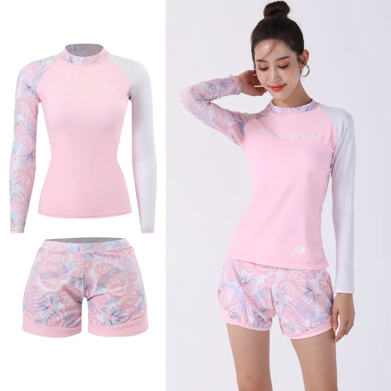 

New Swimsuits with Shorts Tankini Set Long Sleeve Swimwear Sports Beach Wear Two-Piece Bathing Suit Korean Women Swimming Trunks