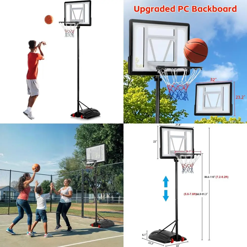 Регулируемые баскетбольные ворота длиной 9,2 фута для детей и взрослых — портативная система баскетбольного кольца для подъездной дороги на заднем дворе с ключом с длинным хвостом