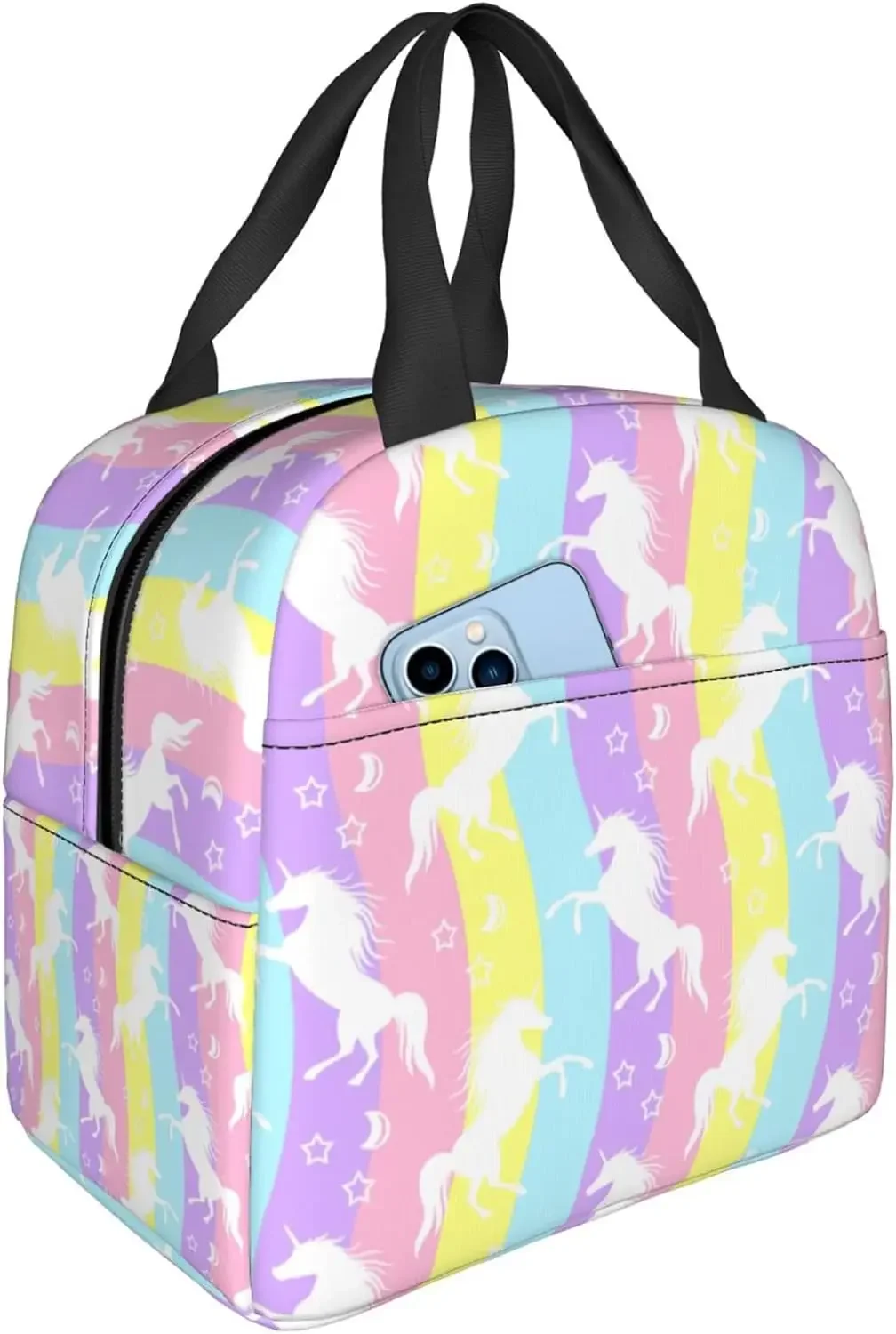 Rainbow Unicorn Lunch Bag for Kids Girls Women Thermal Picnic Box lavabile riutilizzabile colorato per il lavoro d\'ufficio scolastico